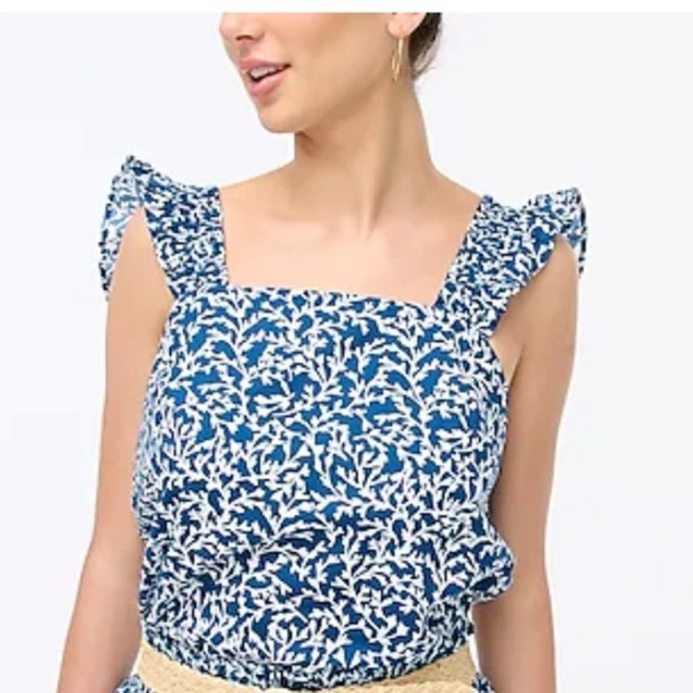 J. Crew Navy and White Leaf Print Blouse